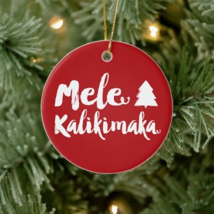 Mele Kalikimaka Brush Script Weihnachtsbaum Foto Keramik Ornament