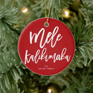 Mele Kalikimaka Brushed Script Weihnachts-Foto Keramik Ornament