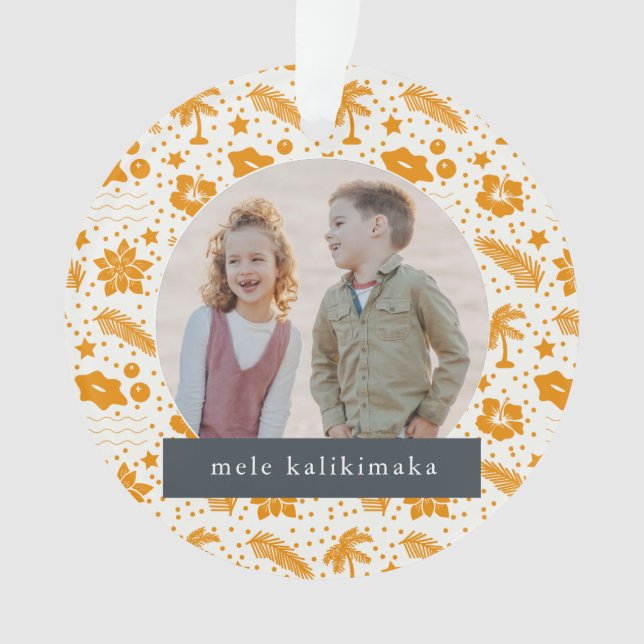 Mele Kalikimaka Christmas 2 Foto Orange Ornament (Vorderseite)