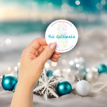 Mele Kalikimaka Christmas Ananas Tropical Runder Aufkleber<br><div class="desc">Mele Kalikimaka Weihnachts Ananas Tropenadresse Stickers Senden Sie Ihre Ferienkarten und Leckereien Insel-Stil mit diesen benutzerdefinierten Aufklebern mit einem tropischen Regenbogen von Sherbet-Farben wie Aqua, Rosa und Kalkgrün und diesem klassischen hawaiianischen Weihnachtsgrüßen von Mele Kalikimaka. Passen Sie es mit Ihrem eigenen Namen und Ihrer eigenen Adresse für ein wirklich personalisiertes...</div>