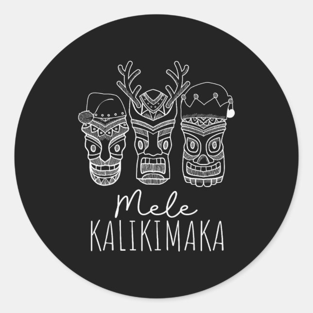 Mele Kalikimaka Christmas Hawaiian Santa Tiki Mask Runder Aufkleber (Vorderseite)