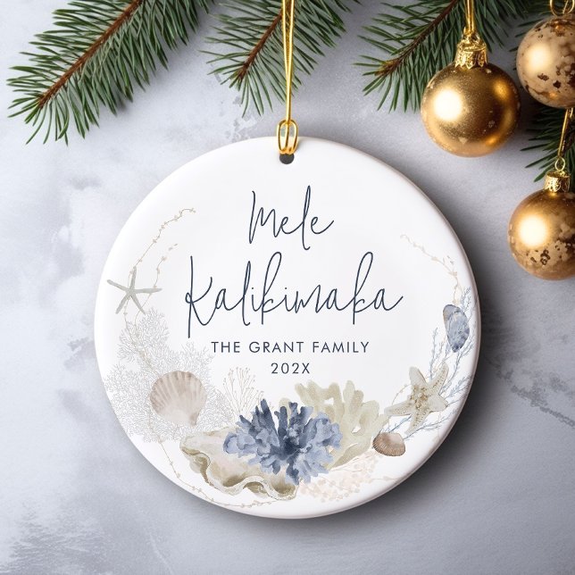 Mele Kalikimaka Coastal Holiday Keramik Ornament (Mele Kalikimaka Coastal Holiday Ceramic Ornament)