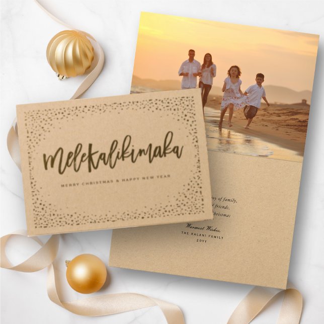 Mele Kalikimaka Confetti Chic Weihnachts-Foto Folienkarte (Mele Kalikimaka Christmas Greetings Holiday Foil Pressed Card @ www.zazzle.com/store/fat_fa_tin)