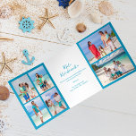 Mele Kalikimaka Familienfoto Collage Blue Beach Dreifach Gefaltete Urlaubskarte<br><div class="desc">Chic individualisierbare Beach Family Foto Collage Weihnachtsdreifach-Karte mit Ihren Lieblings-tropischen Fotos in der Sonne. Fügen Sie 9 Ihrer Lieblings-Erinnerungen aus Ihrem Inselurlaub an die Küste. Eine wunderschöne Küstenurlaubskarte mit einem sauberen,  modernen Fotolayout und hübschem blauen Schriftsatz.</div>
