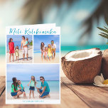 Mele Kalikimaka Family Letter Beach Weihnachten<br><div class="desc">Chic personalisierbares Foto der Strandfamilie Collage Weihnachtskarte mit Ihren Lieblings-tropischen Fotos in der Sonne und einen Brief im Inneren. Fügen Sie 3 Ihrer Lieblings-Erinnerungen aus Ihrem Inselurlaub an die Küste vor und eine auf der Rückseite. Eine wunderschöne Küstenurlaubskarte mit einem sauberen,  modernen Fotolayout und hübschem blauen Schriftsatz.</div>