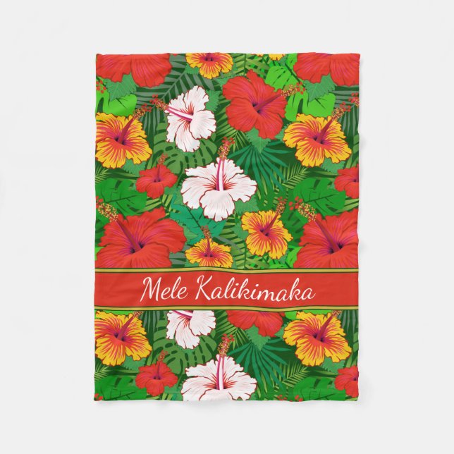 Mele Kalikimaka farbenfroher hawaiischer Blumenurl Fleecedecke (Vorderseite)