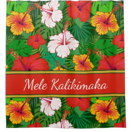 Mele Kalikimaka farbenfroher hawaiischer Hibiskus  Duschvorhang