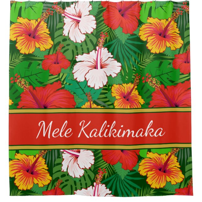 Mele Kalikimaka farbenfroher hawaiischer Hibiskus  Duschvorhang (Vorderseite)