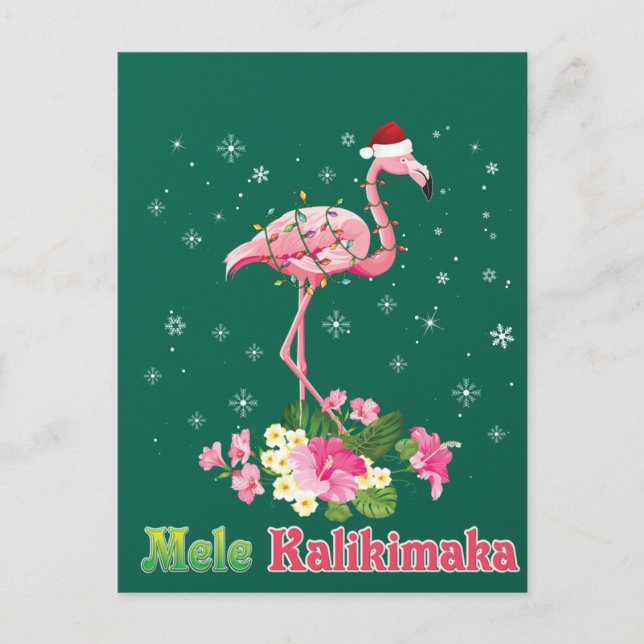 Mele Kalikimaka Flamingo Santa Christmas Merry Postkarte (Vorderseite)