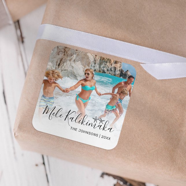 Mele Kalikimaka Foto Weihnachten Quadratischer Aufkleber (Von Creator hochgeladen)