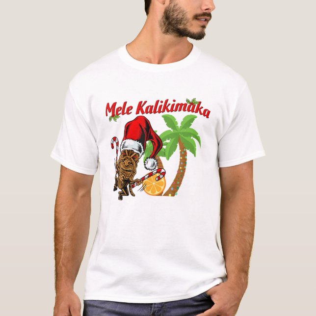 Mele Kalikimaka Frory Christmas Hawaiian Tiki God T-Shirt (Vorderseite)