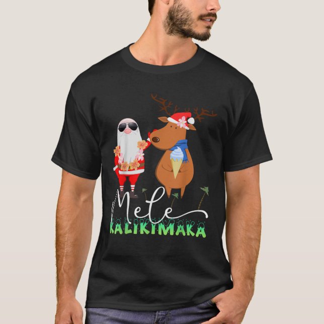 Mele Kalikimaka Funny Christmas Retro Santa Reinde T-Shirt (Vorderseite)