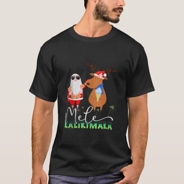 Mele Kalikimaka Funny Christmas Retro Santa Reinde T-Shirt (Vorderseite)