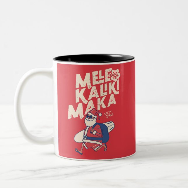 Mele Kalikimaka - Funny Santa Hawaiian Christmas T Zweifarbige Tasse (Links)