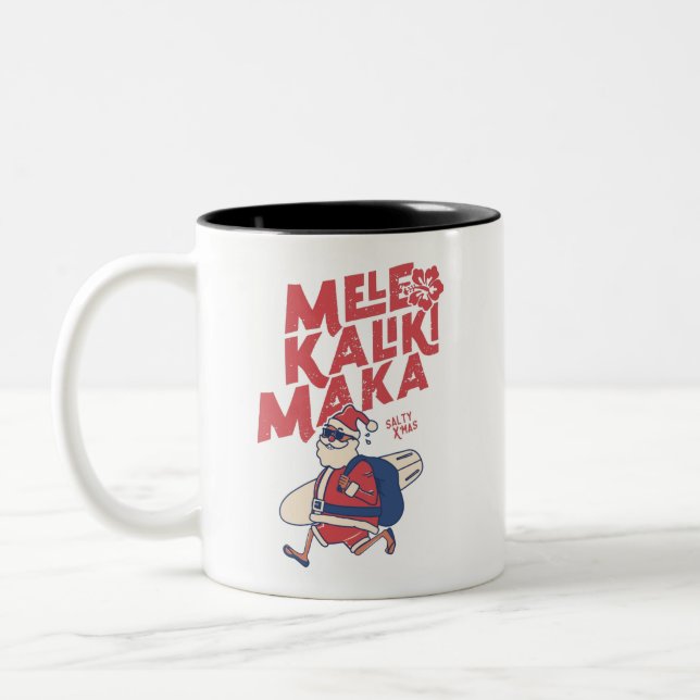 Mele Kalikimaka - Funny Santa Hawaiian Christmas Zweifarbige Tasse (Links)