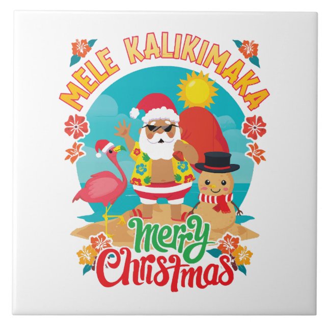 Mele Kalikimaka für ein helles hawaiianisches Weih Fliese (Vorderseite)