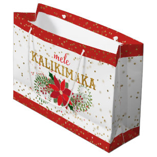 Mele Kalikimaka Gold Glitzer Poinsettia Große Geschenktüte