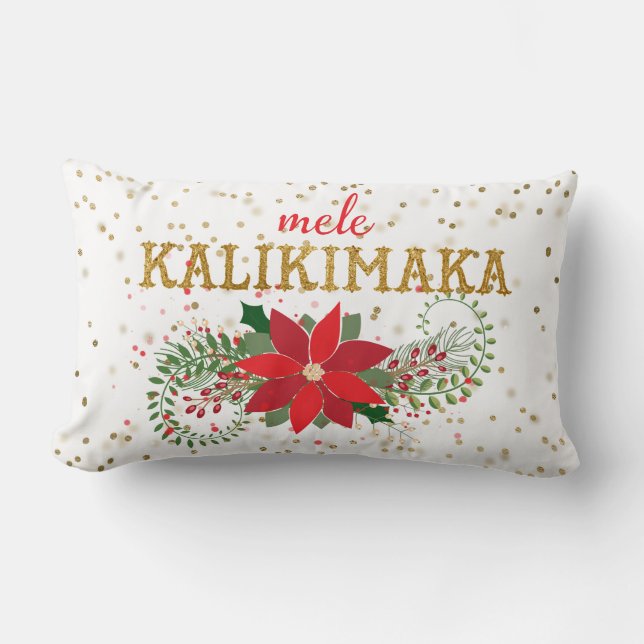 Mele Kalikimaka Gold Glitzer Poinsettia Lendenkissen (Vorderseite)