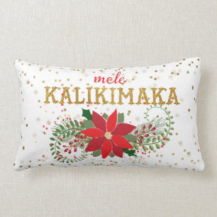 Mele Kalikimaka Gold Glitzer Poinsettia Lendenkissen