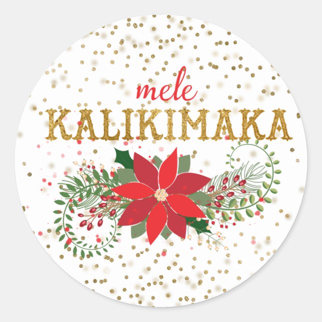 Mele Kalikimaka Gold Glitzer Poinsettia Runder Aufkleber (Vorderseite)
