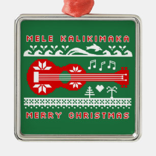 Mele Kalikimaka hässliche Strickjacke (rot auf Ornament Aus Metall