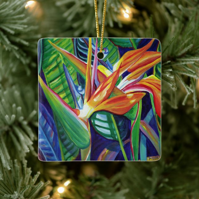 Mele Kalikimaka Hawaii Bird of Paradise Weihnachte Keramikornament (Baum)