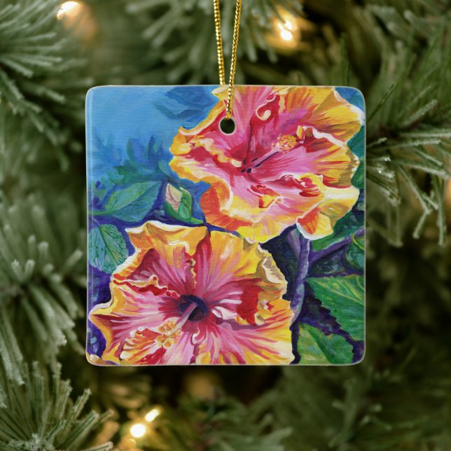 Mele Kalikimaka Hawaii Hibiskus Weihnachten Keramikornament (Baum)