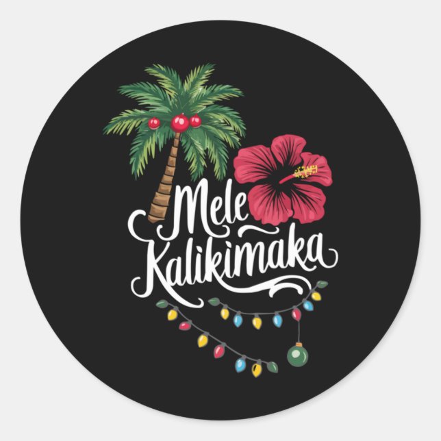 Mele Kalikimaka Hawaii Santa Hawaiian Merry Christ Runder Aufkleber (Vorderseite)