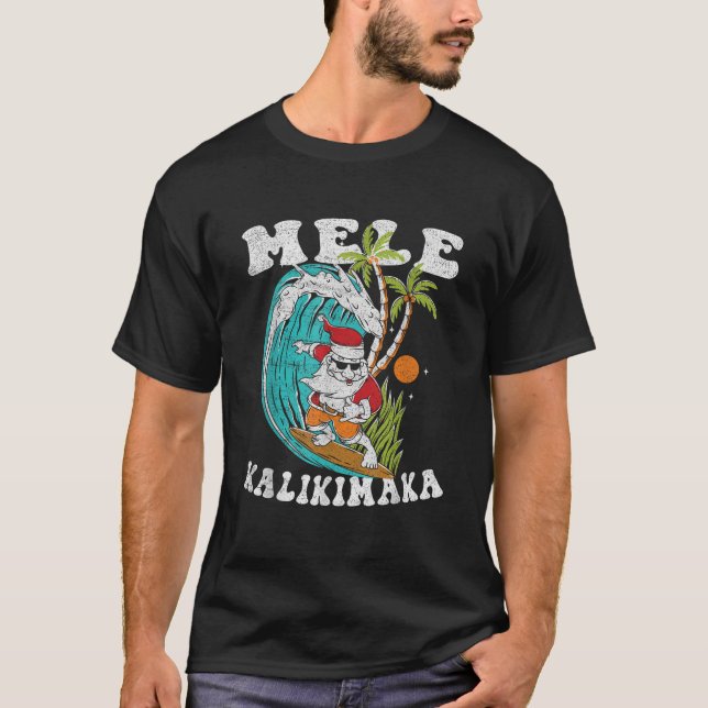 Mele Kalikimaka Hawaii Weihnachtssurfen Santa T-Shirt (Vorderseite)