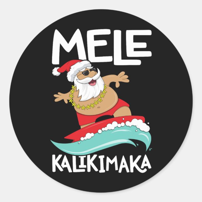 Mele Kalikimaka Hawaiian Christmas Hawaii Surfing Runder Aufkleber (Vorderseite)