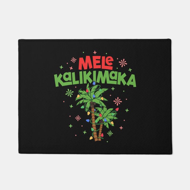 Mele Kalikimaka Hawaiian Christmas Palm Tree Light Fußmatte (Vorderseite)