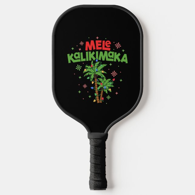 Mele Kalikimaka Hawaiian Christmas Palm Tree Light Pickleball Schläger (Vorderseite)