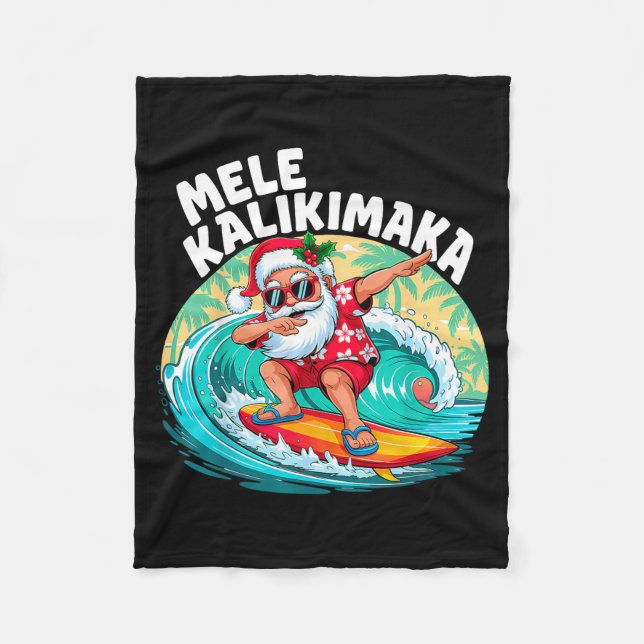 Mele Kalikimaka Hawaiian Christmas Santa Surfing B Fleecedecke (Vorderseite)