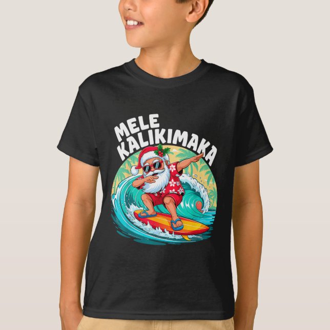 Mele Kalikimaka Hawaiian Christmas Santa Surfing B T-Shirt (Vorderseite)