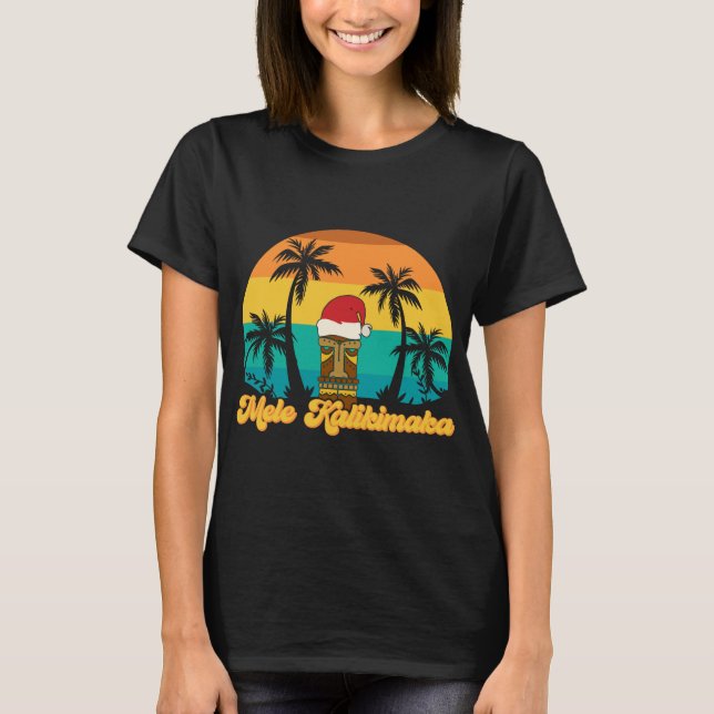 Mele Kalikimaka Hawaiian Christmas Tiki Weihnachts T-Shirt (Vorderseite)