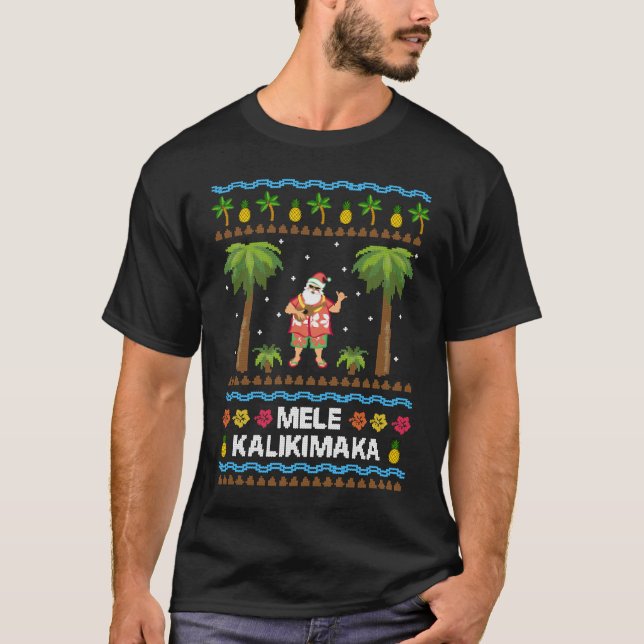 Mele Kalikimaka Hawaiian Christmas Ugly Costume Sa T-Shirt (Vorderseite)