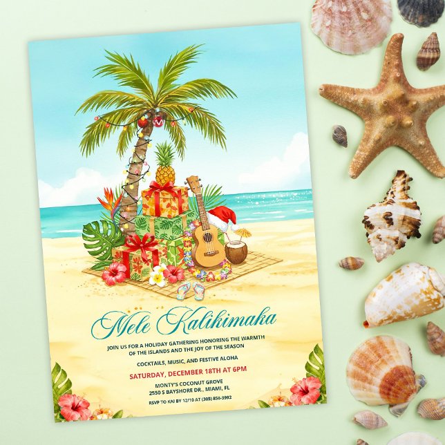 Mele Kalikimaka Hawaiian Christmas Watercolor Einladung (Von Creator hochgeladen)