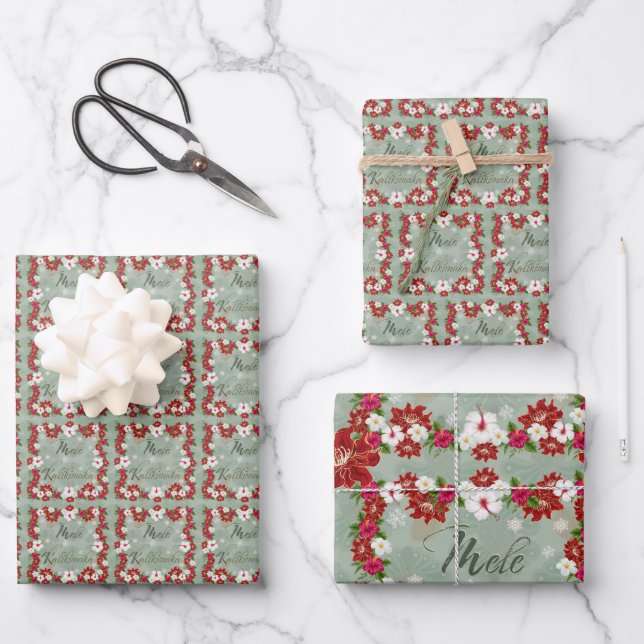 Mele Kalikimaka Hawaiian Floral Gift Wrap Geschenkpapier Set (Vorderseite)