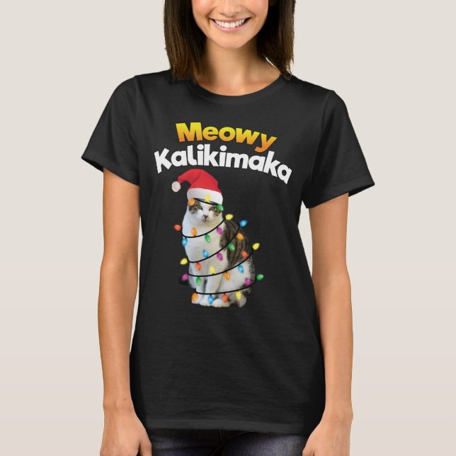 Mele Kalikimaka Hawaiian Merry Christmas Cat Light T-Shirt (Vorderseite)