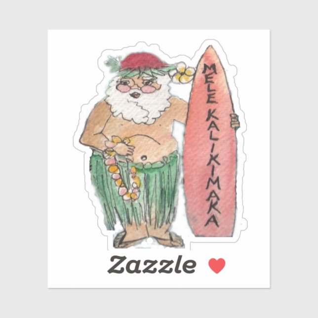 Mele Kalikimaka Hawaiian Santa Claus Sticker (Blatt)