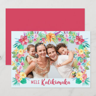 Mele Kalikimaka Hawaiian Tropical Blume Foto Feiertagskarte
