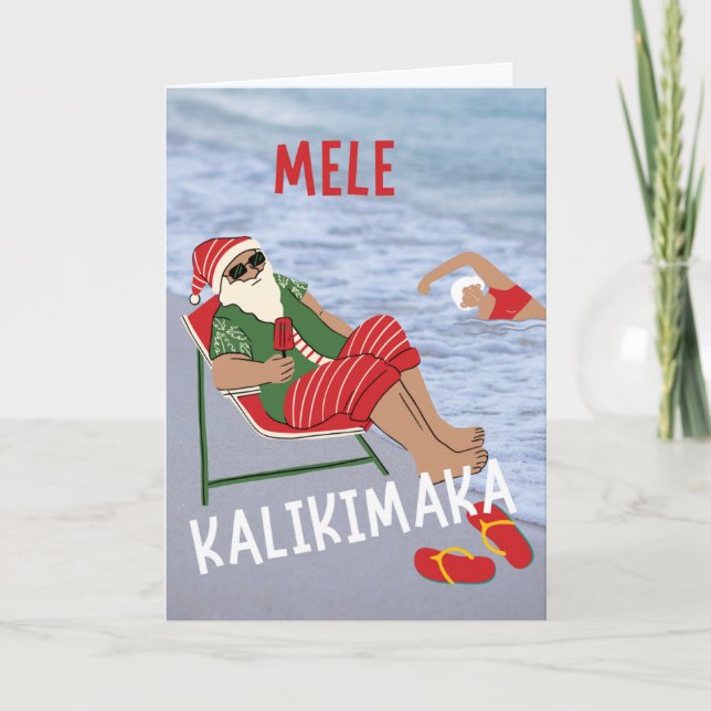 Mele Kalikimaka Hawaiian Weihnachtsstrand Santa Be Karte (Vorderseite)