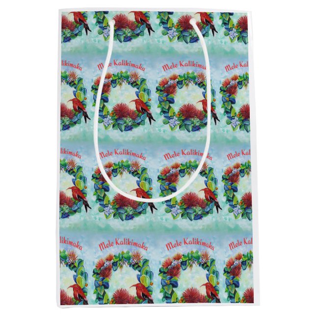 Mele Kalikimaka Hawaiian Wreath Mittlere Geschenktüte (Vorderseite)
