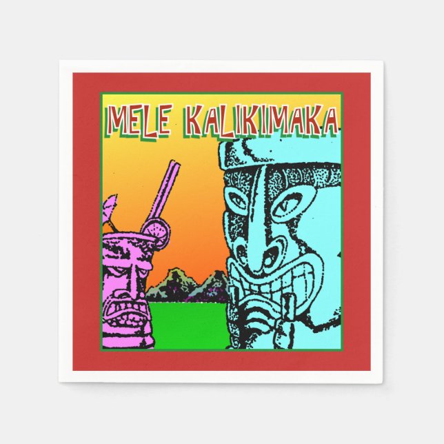 Mele Kalikimaka - Hawaiianische Tiki-Liebe Serviette (Vorderseite)
