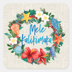 Mele Kalikimaka Hawaiianischer Weihnachtskranz Quadratischer Aufkleber