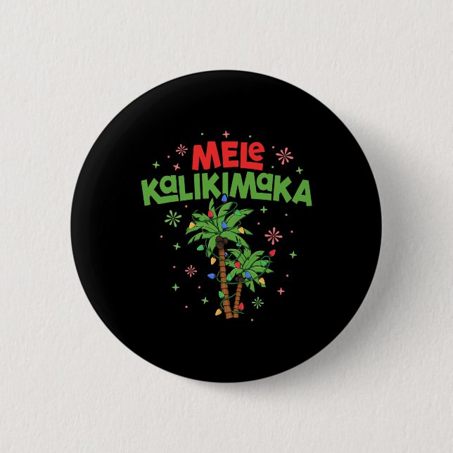 Mele Kalikimaka Hawaiianisches Weihnachts-Palmenba Button (Vorderseite)