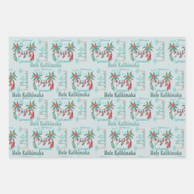 Mele Kalikimaka Hawaiianisches Weihnachtswrapping  Geschenkpapier Set (Vorderseite)