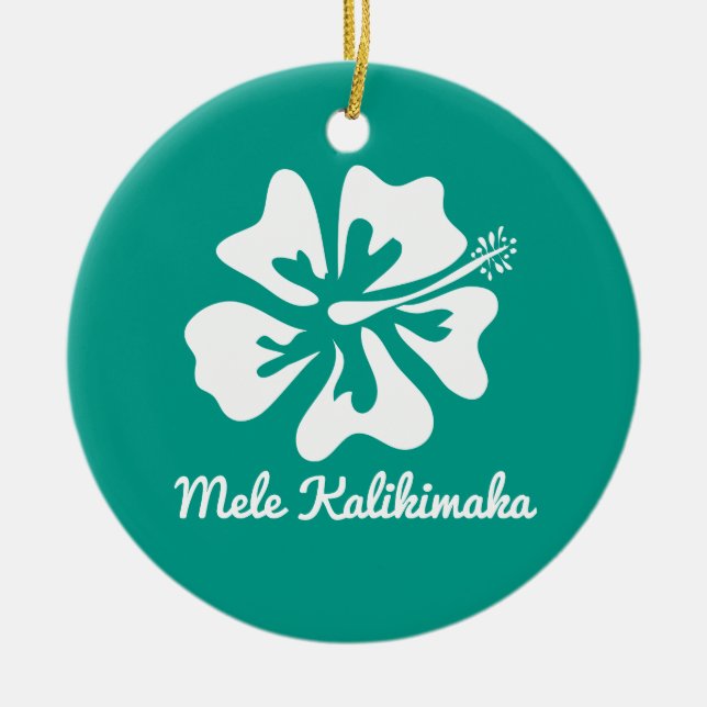 Mele Kalikimaka hawaiischer Blume Keramik Ornament (Vorne)