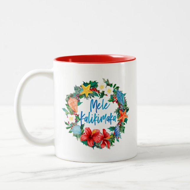 Mele Kalikimaka hawaiischer WeihnachtsKranz Zweifarbige Tasse (Links)