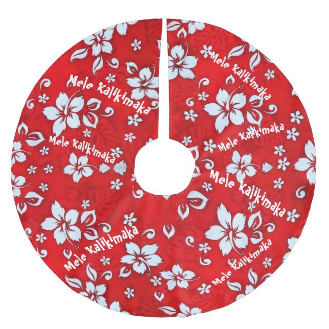 Mele Kalikimaka Hibiskus Print Tree Skirt Polyester Weihnachtsbaumdecke (Vorderseite)